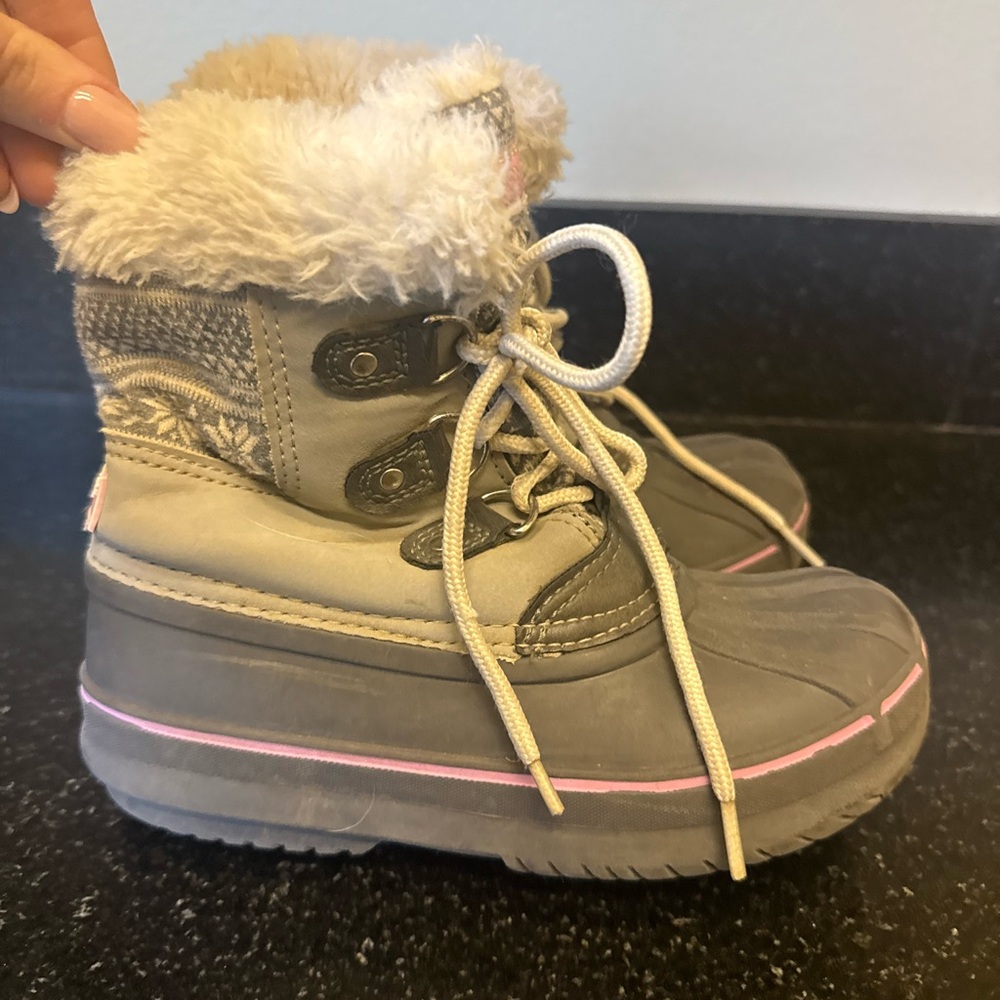 Gray Kids Snow Ski Boots with Pink Accents Size 13 London Fog